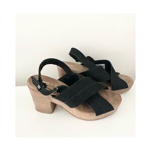 Toms Black Suede Cross-Strap Slingback Block Heels